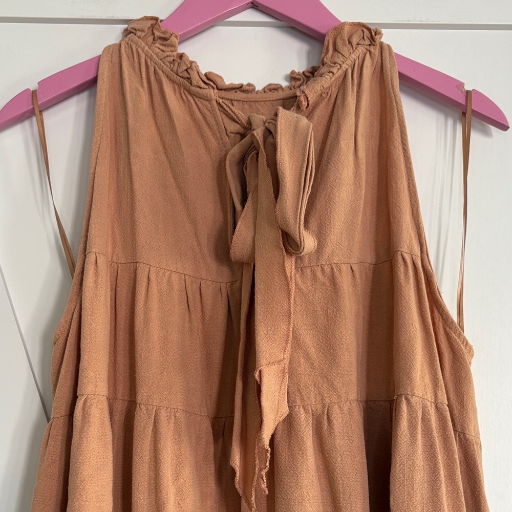 Mable Ruffled Tan Mini Dress. - Picture 6 of 7